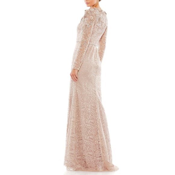 $898 Mac Duggal 11217 Size 18 Nude Pink‎ Long Sleeve High Neck Floral Gown Dress - Picture 6 of 6